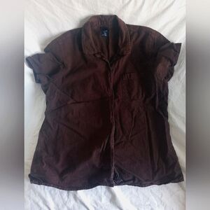 Basic Editions Women's Large Brown Short Sleeve Button Up Shirt